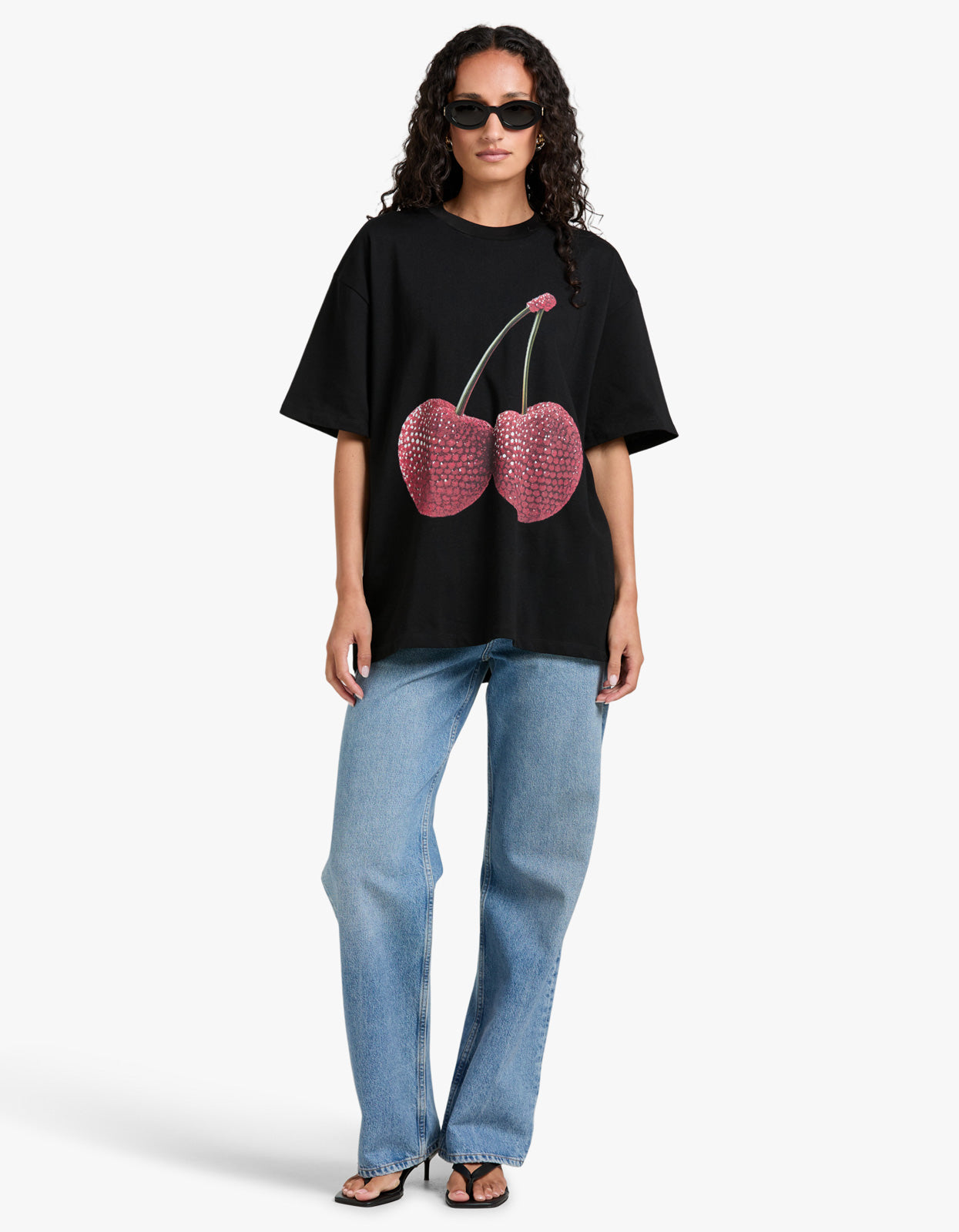 Cherry Baby Acid Wash Oversize Tee - Black