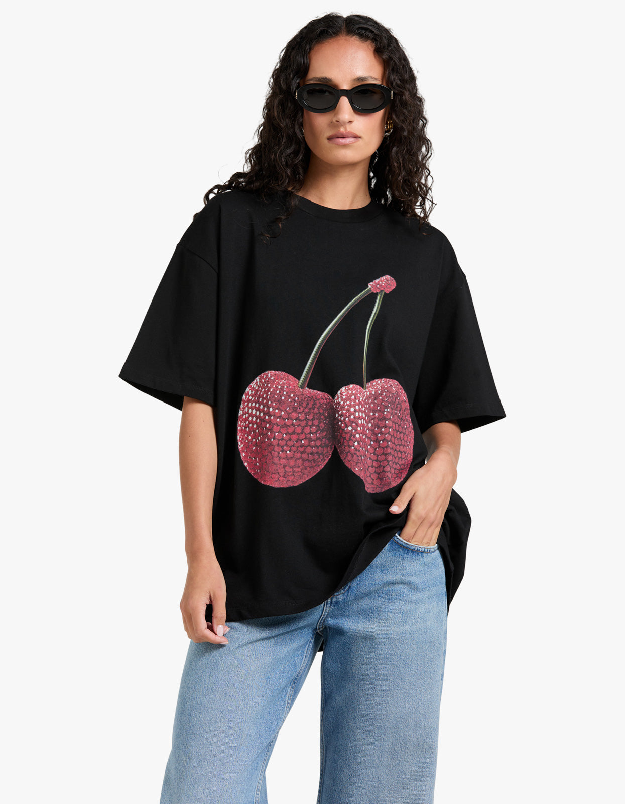 Cherry Baby Acid Wash Oversize Tee - Black