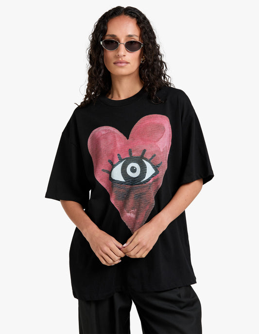 Burgundy Hearts Club Oversize Tee - Black Beauty