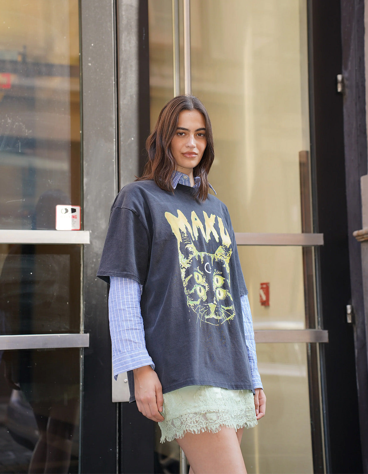 Space Cat Oversize Snow Wash Tee - Black Snow Wash