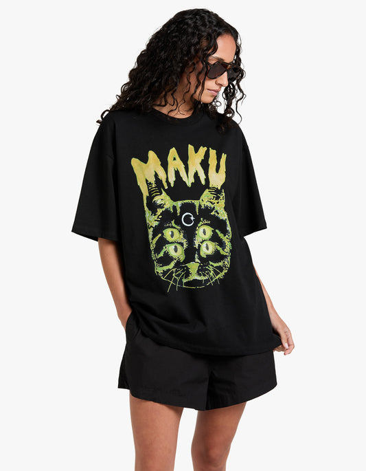 Space Cat Oversize Snow Wash Tee - Black Snow Wash