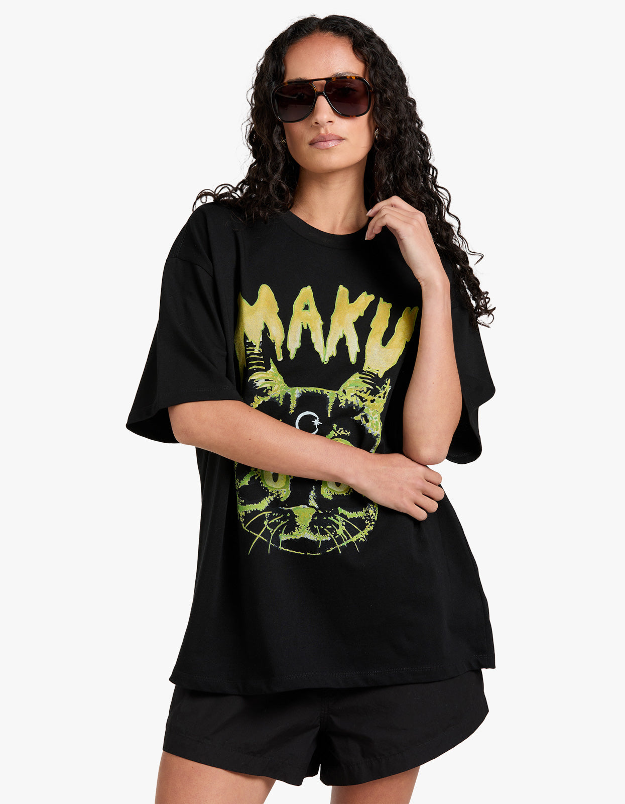 Space Cat Oversize Snow Wash Tee - Black Snow Wash