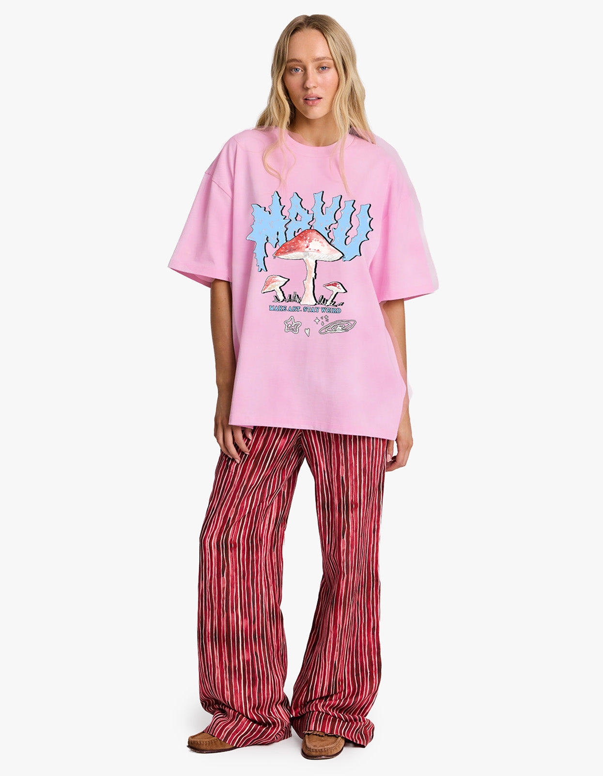 Stay Weird Oversize Tee - Baby Pink