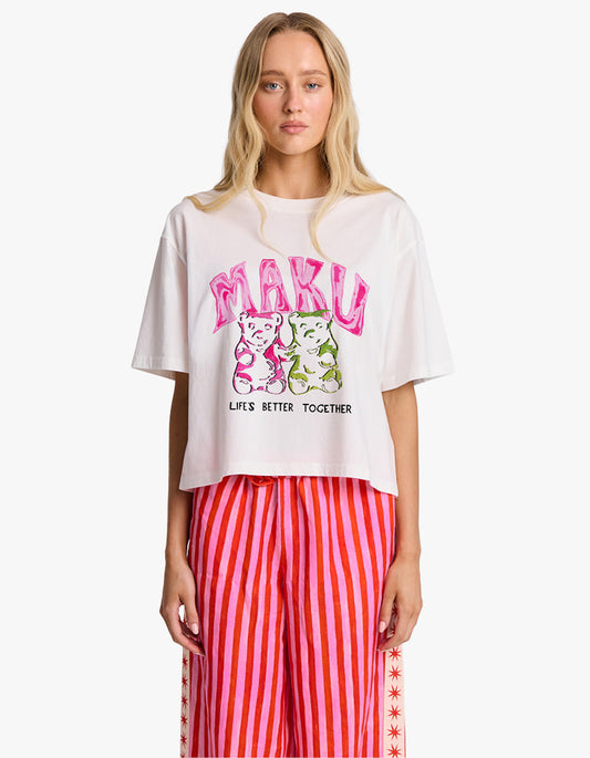 Lovers Bears Boxy Crop Tee - White