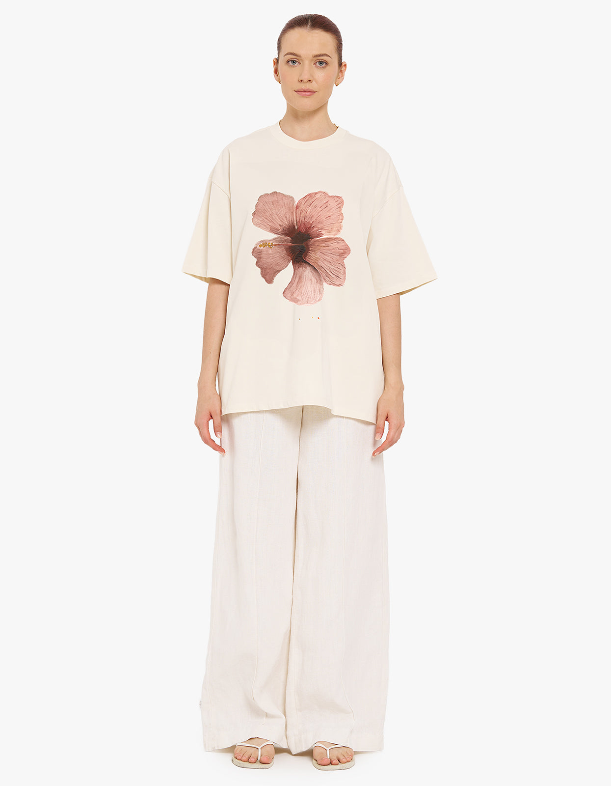 Burgundy Hibiscus Oversize Tee - Ivory