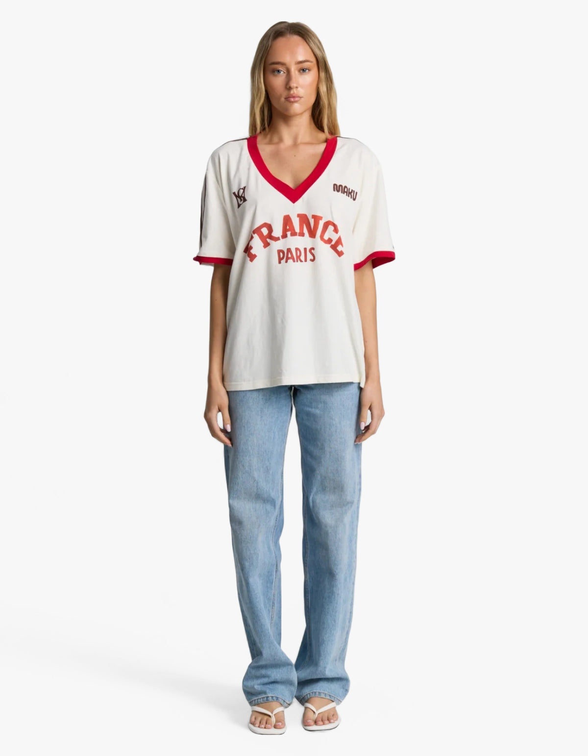 France V-Neck Tee - Ecru White
