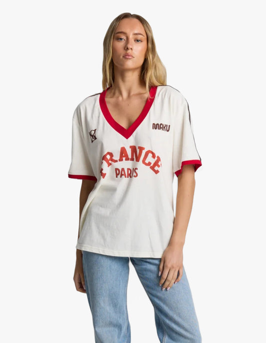 France V-Neck Tee - Ecru White