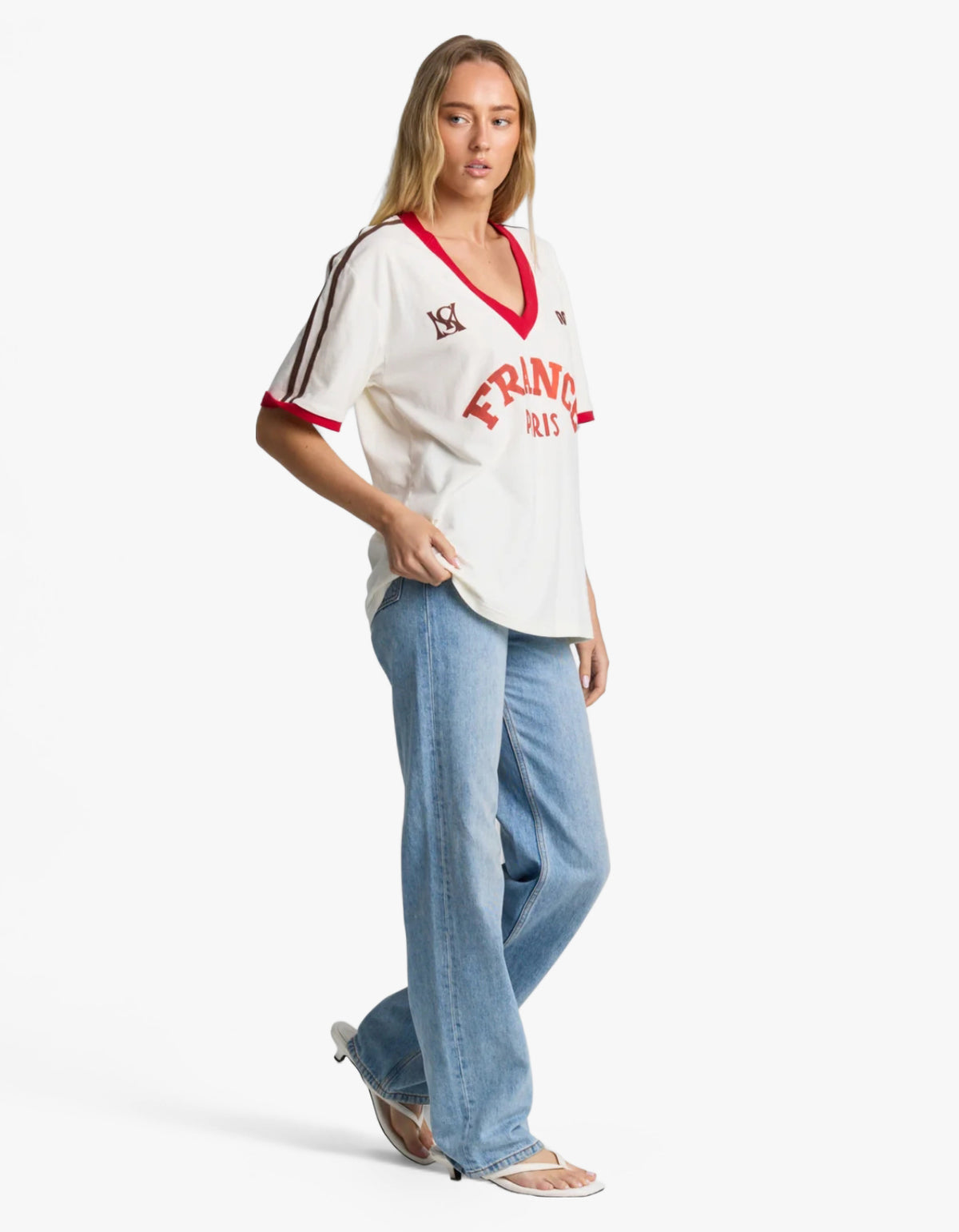 France V-Neck Tee - Ecru White