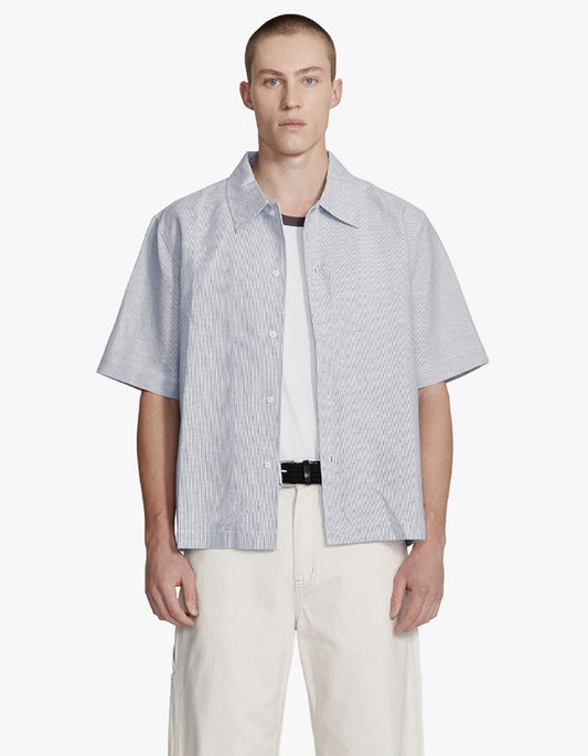 Mens Hemp Blend Box Fit Shirt - Blue Stripe