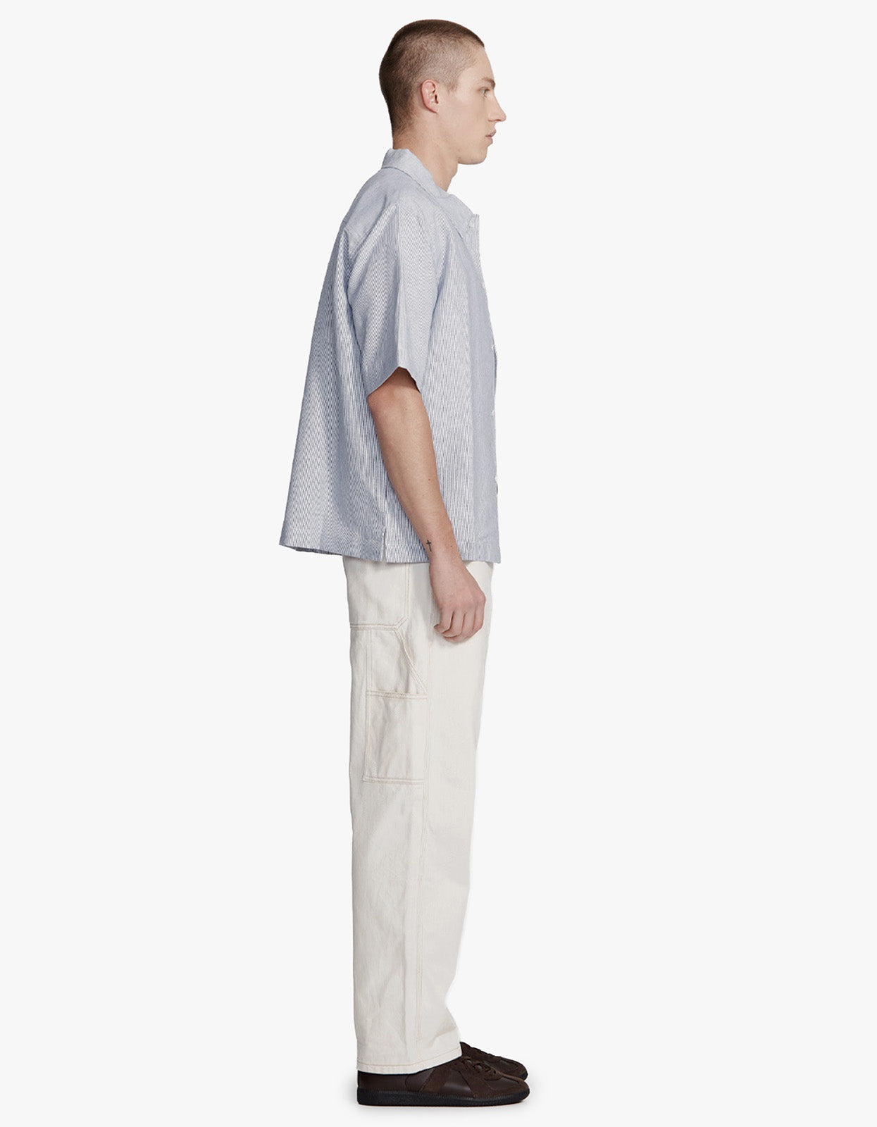 Mens Hemp Blend Box Fit Shirt - Blue Stripe