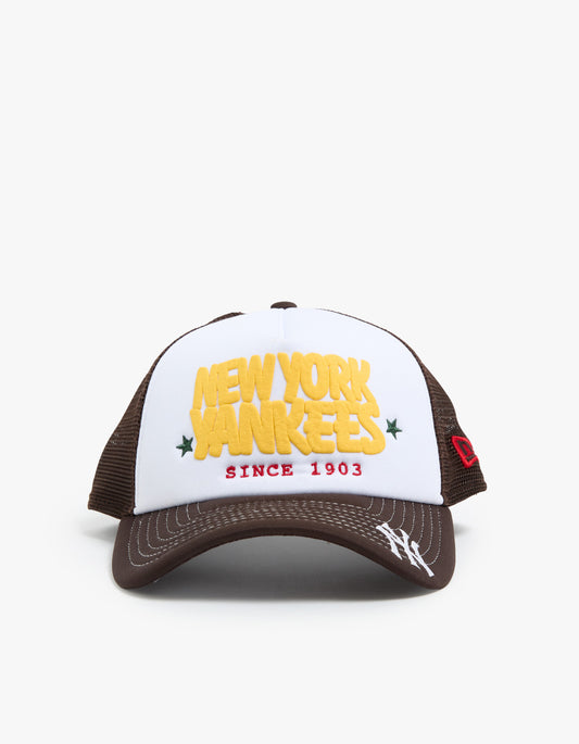 New York Yankees Puff 9FORTY A Frame Trucker Cap - Dark Brown