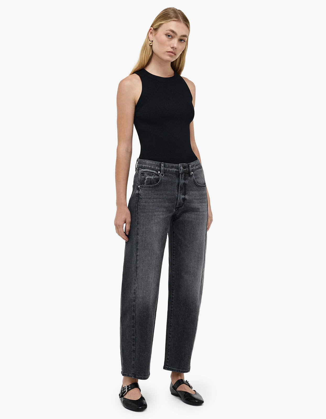 Amber Barrel Jean - Washed Black