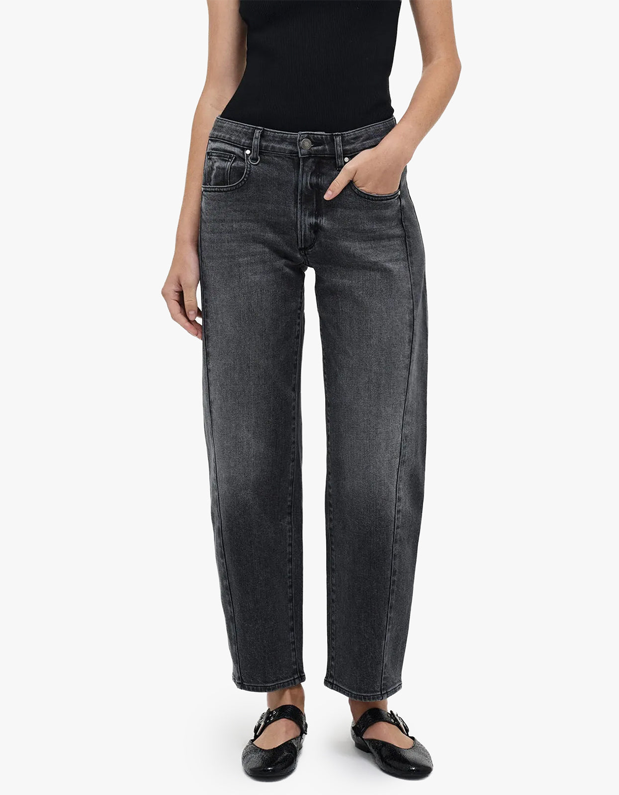 Amber Barrel Jean - Washed Black