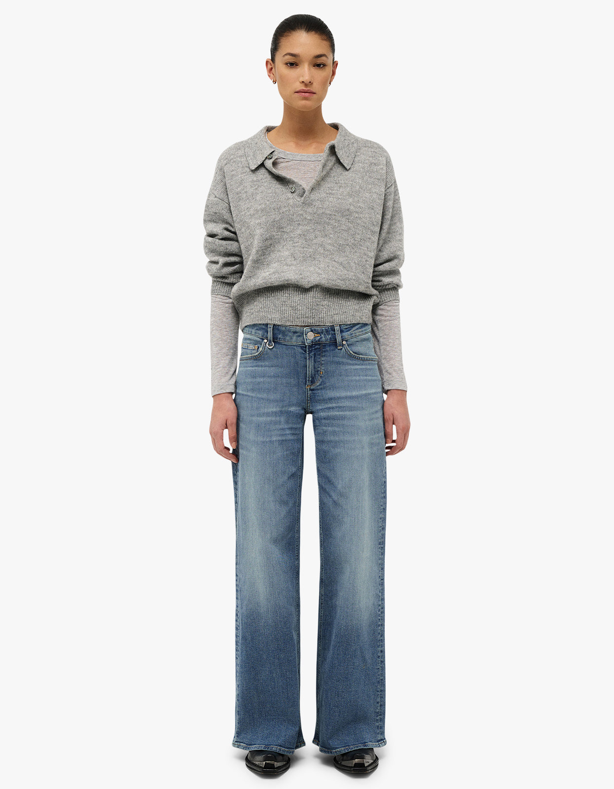 Fine Mohair Wool Polo - Grey Marle