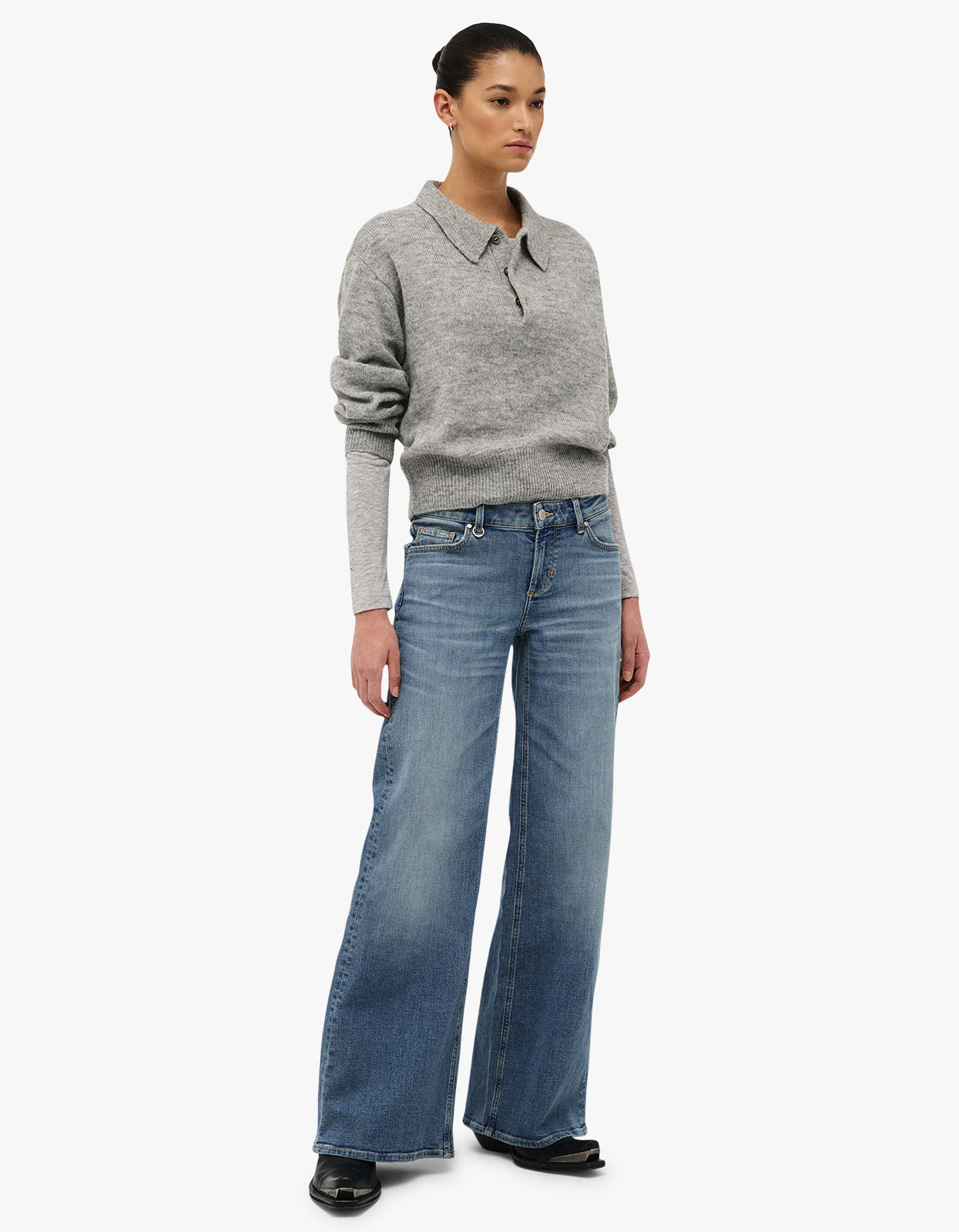 Fine Mohair Wool Polo - Grey Marle