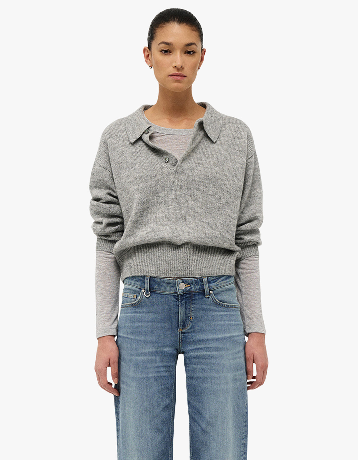 Fine Mohair Wool Polo - Grey Marle