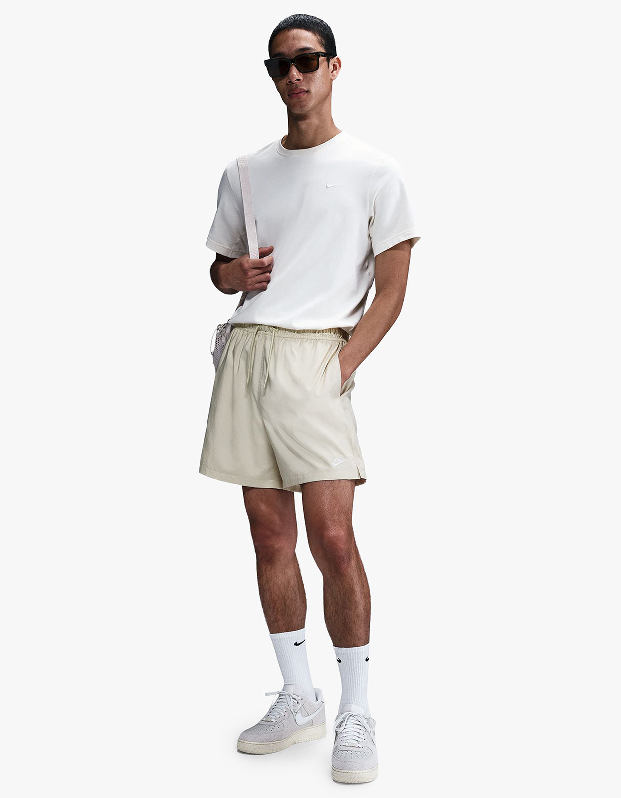 Mens Woven Flow Shorts - Light Khaki/White