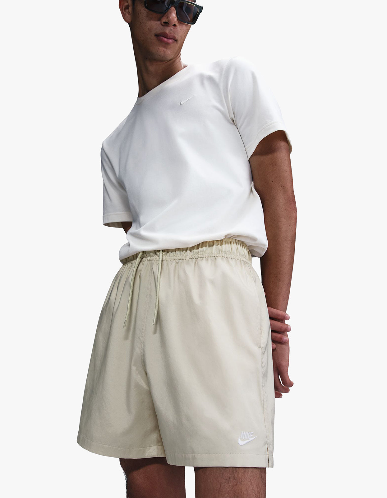 Mens Woven Flow Shorts - Light Khaki/White