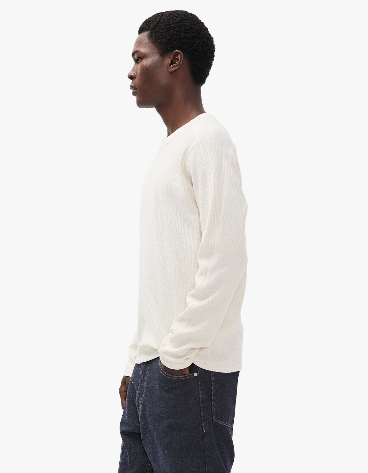 Stevns Cotton Hemp Military Rib L/S T Shirt - Ecru