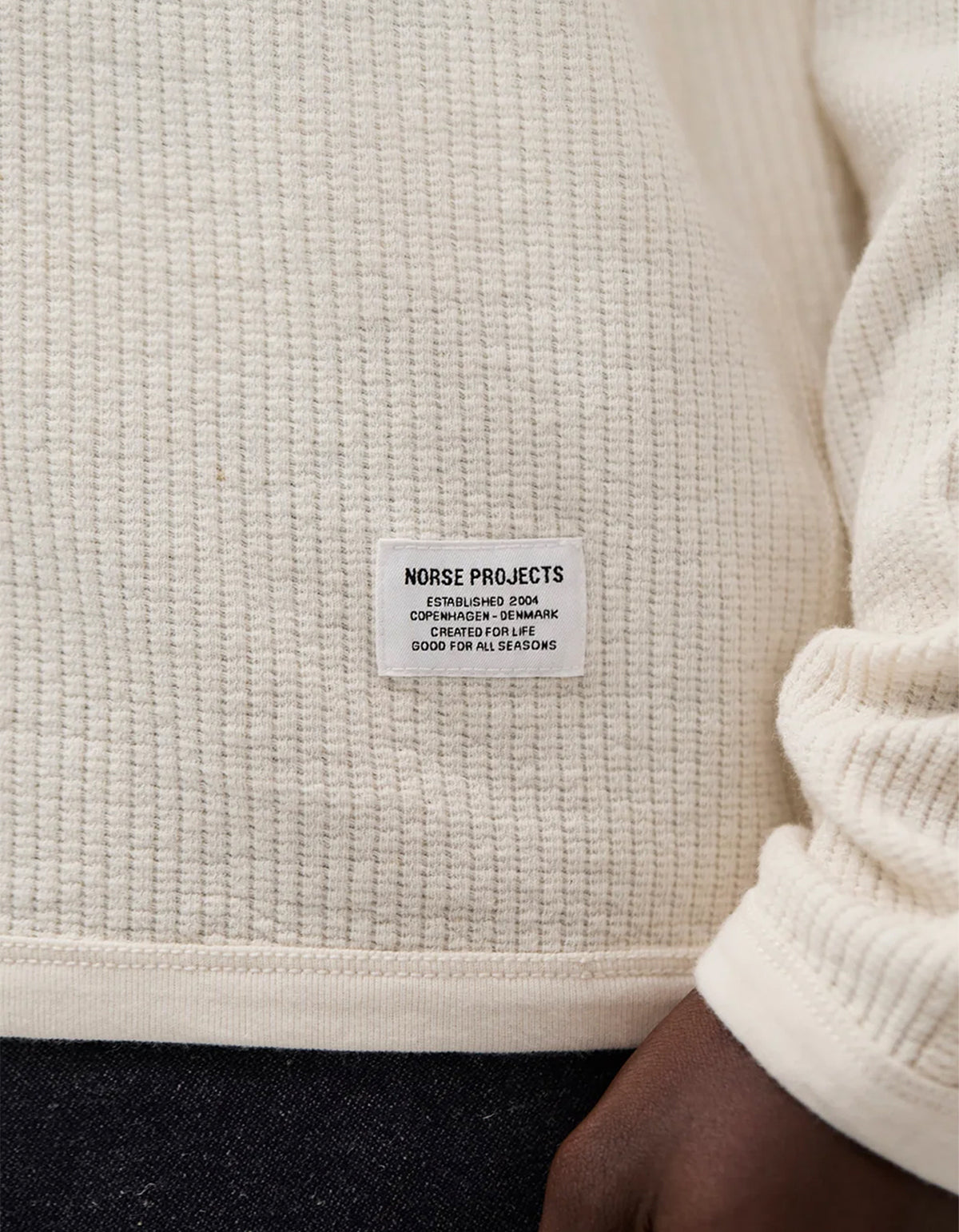 Stevns Cotton Hemp Military Rib L/S T Shirt - Ecru