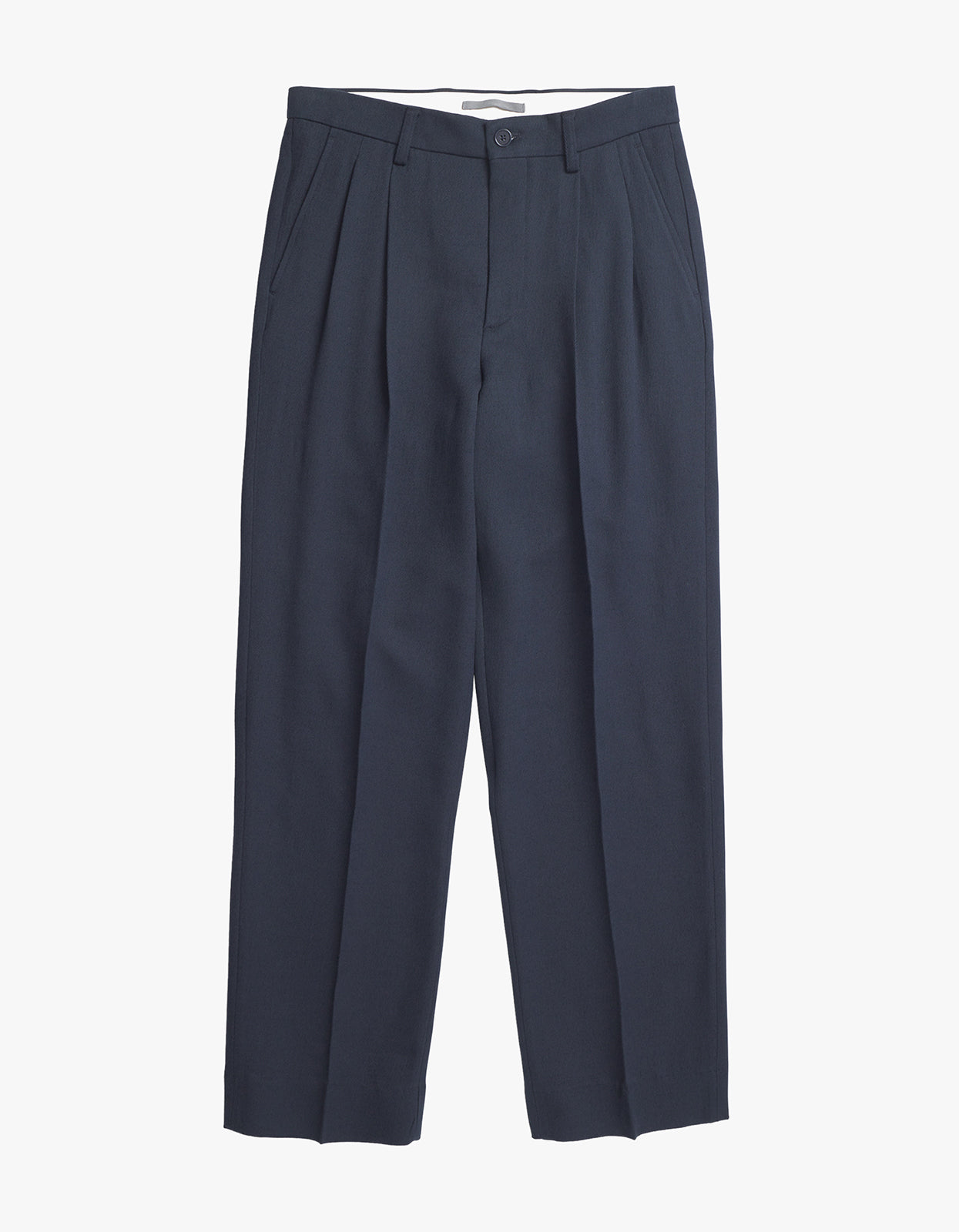 Benn Relaxed Cavalry Cotton Wool Pleated Trouser - Dark Navy