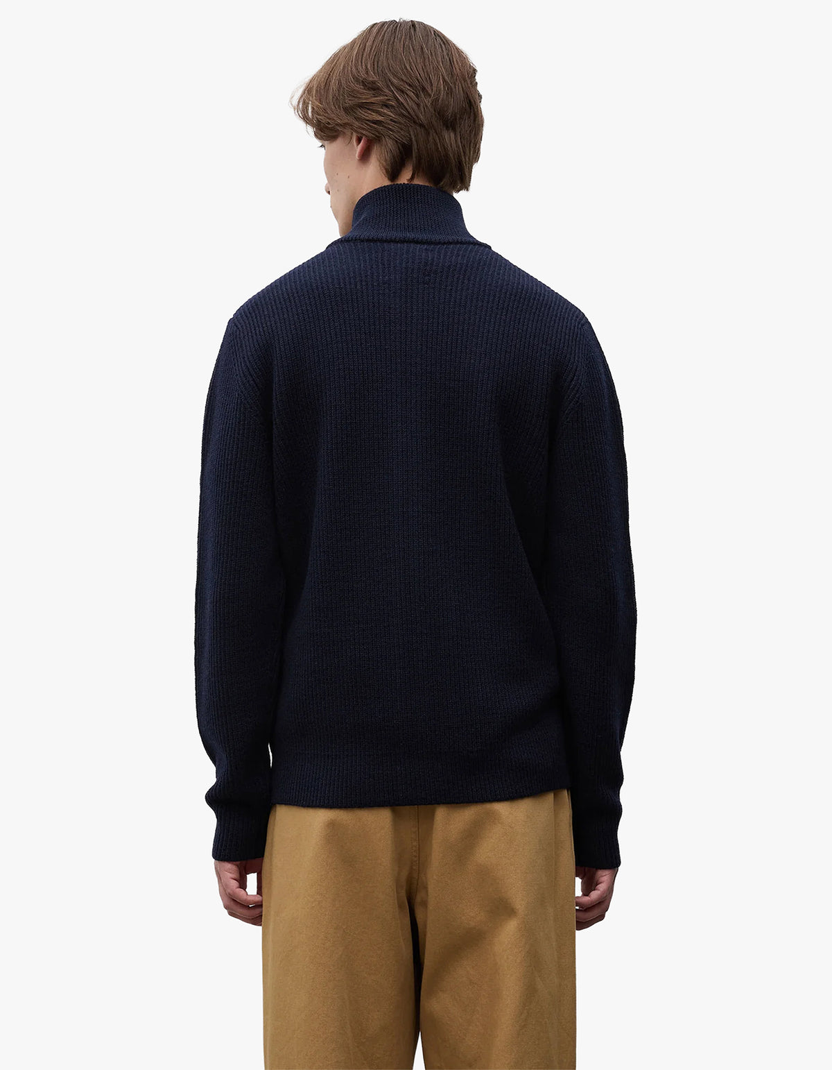 Hagen Wool Cotton Rib Full Zip Jacket - Dark Navy