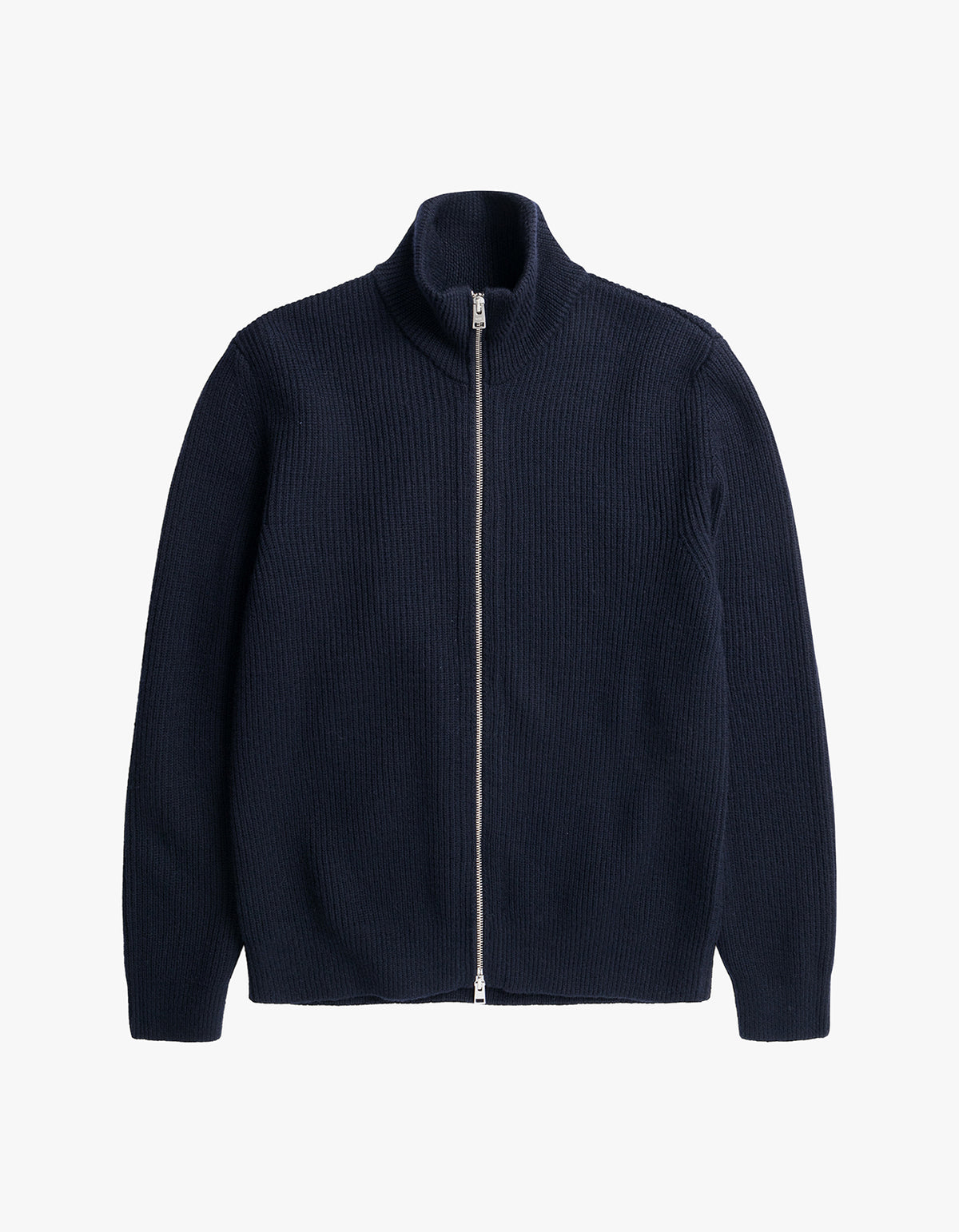 Hagen Wool Cotton Rib Full Zip Jacket - Dark Navy