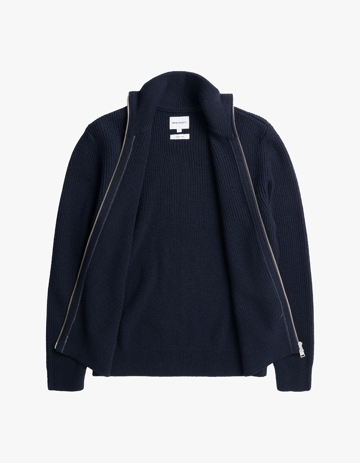 Hagen Wool Cotton Rib Full Zip Jacket - Dark Navy
