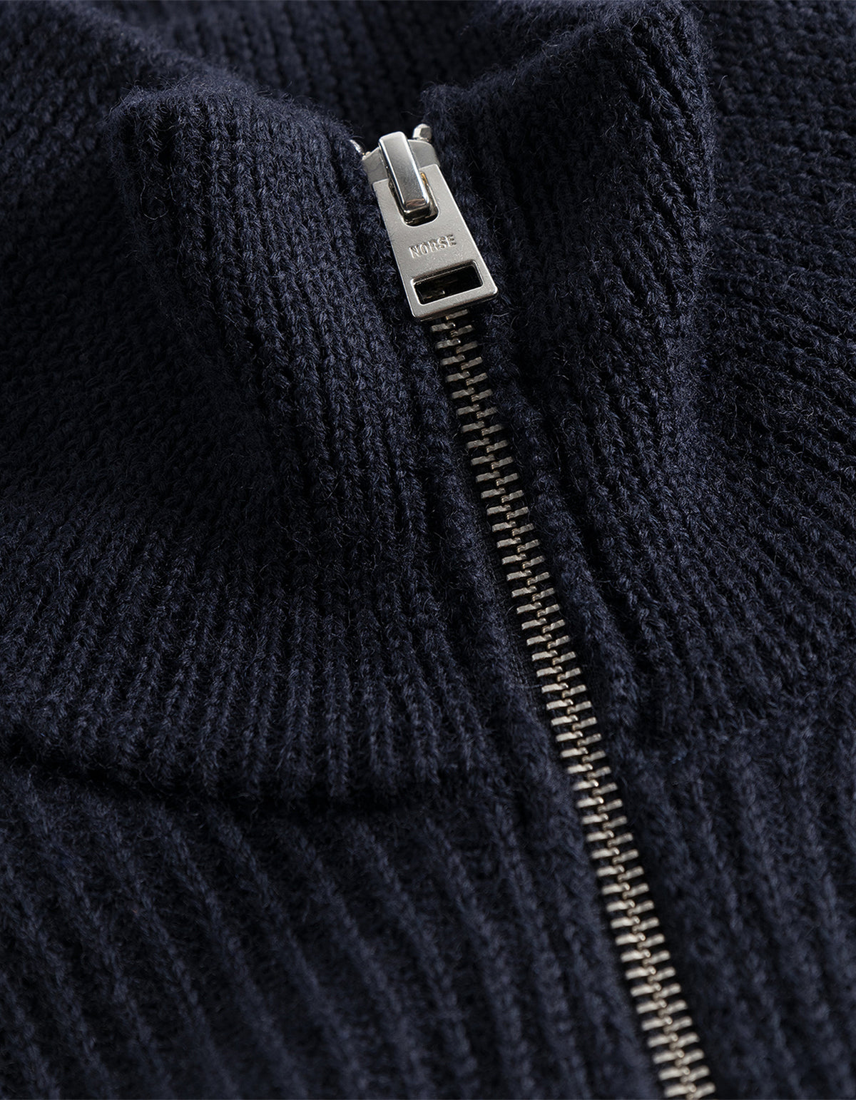 Hagen Wool Cotton Rib Full Zip Jacket - Dark Navy