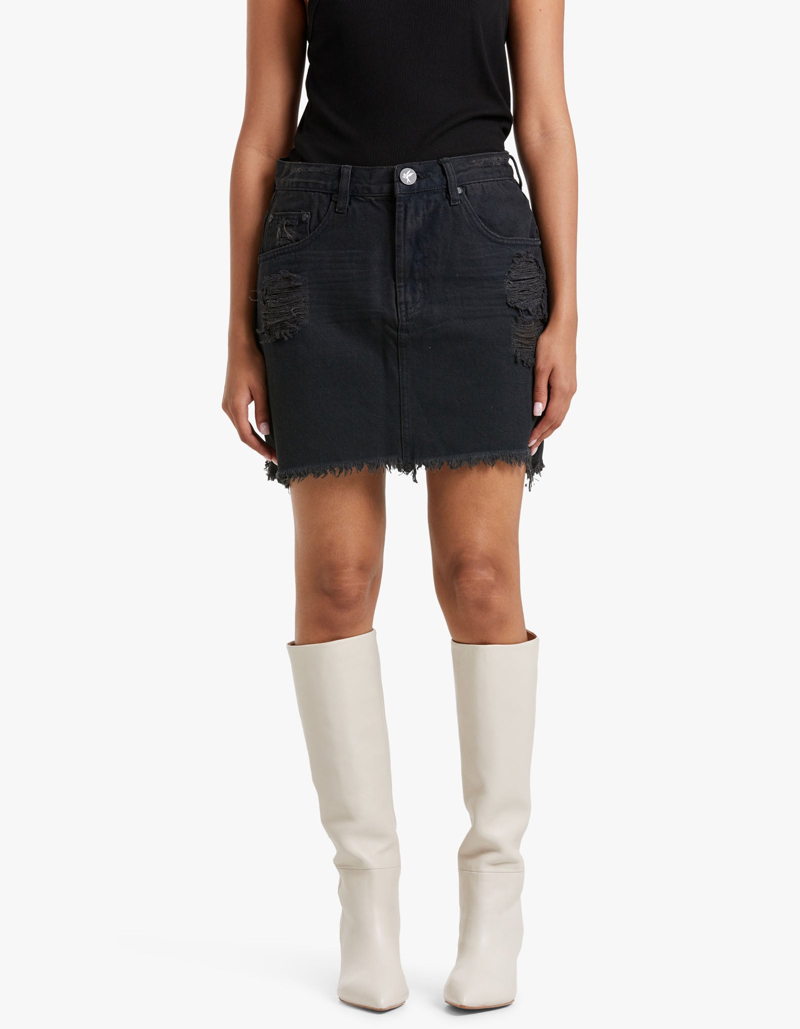 2020 Mini High Waist Denim Skirt Fox Black – Superette