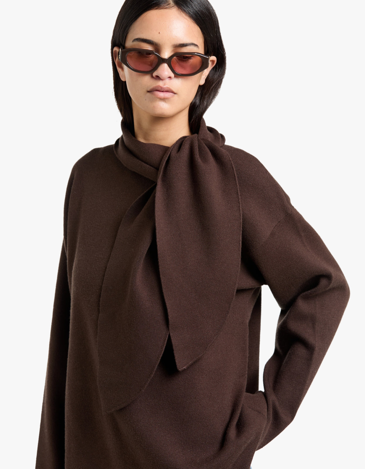 Isla Scarf Sweater - Chocolate