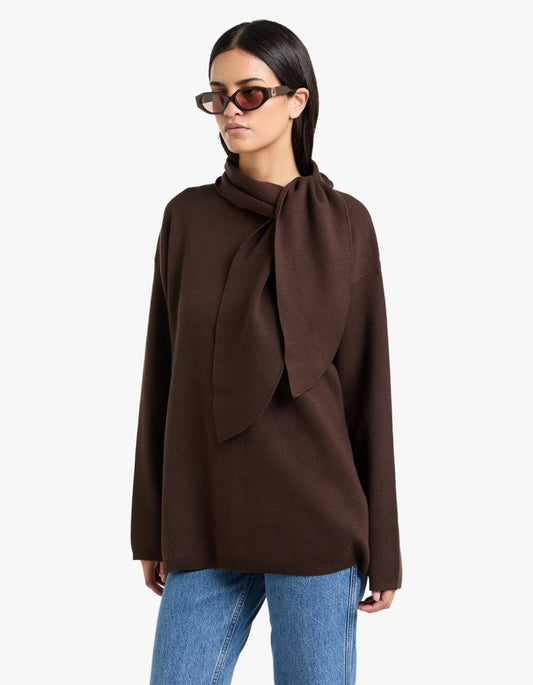 Isla Scarf Sweater - Chocolate