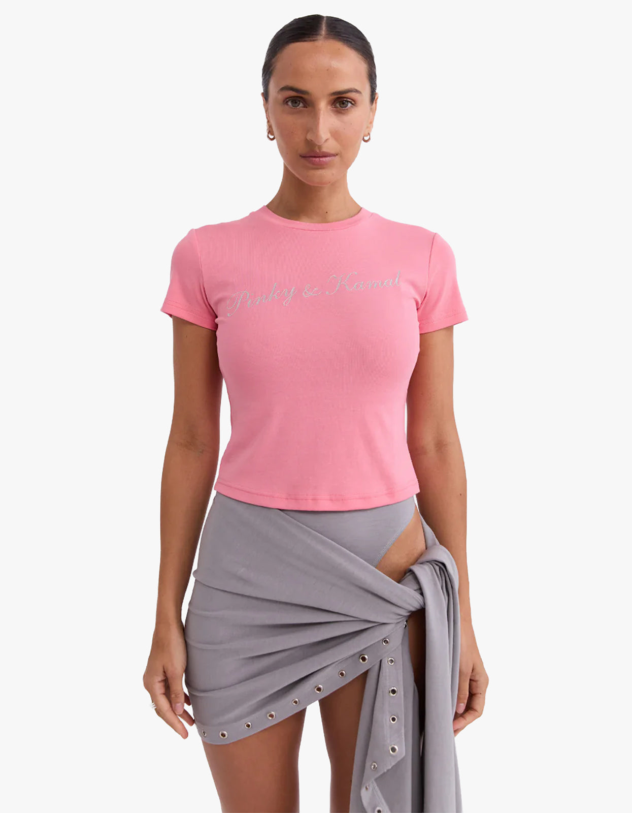 Powdered Silver Logo Baby Tee - Candy Pink