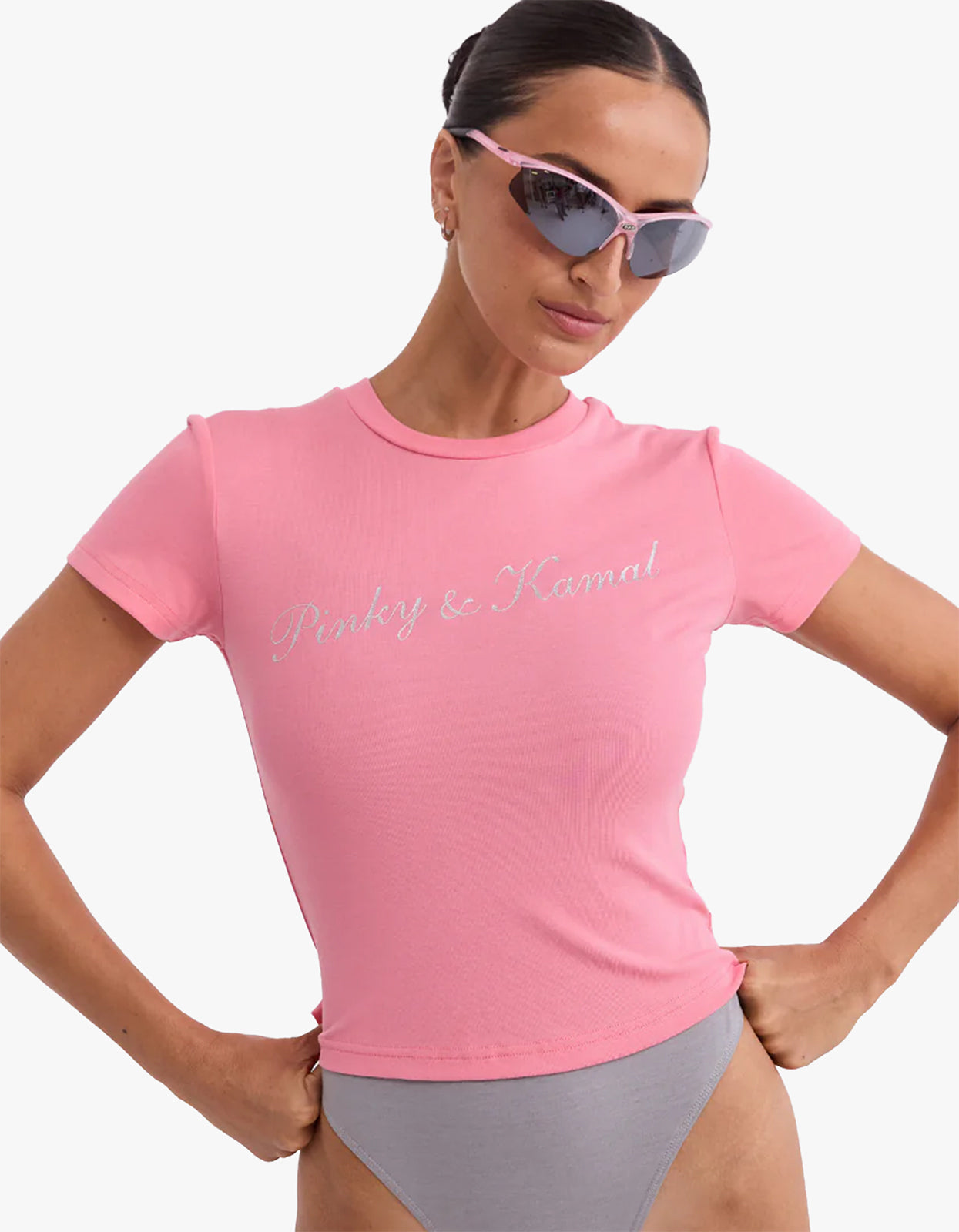 Powdered Silver Logo Baby Tee - Candy Pink