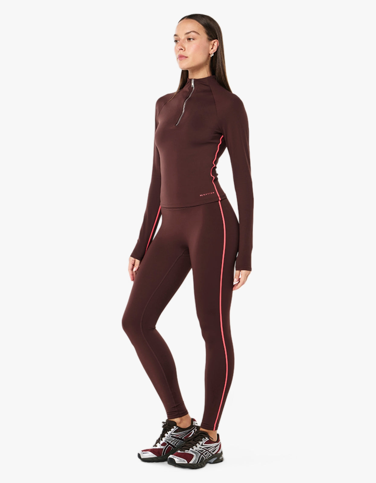 Routine Quarter Zip L/S - Mahogany/Diva Pink