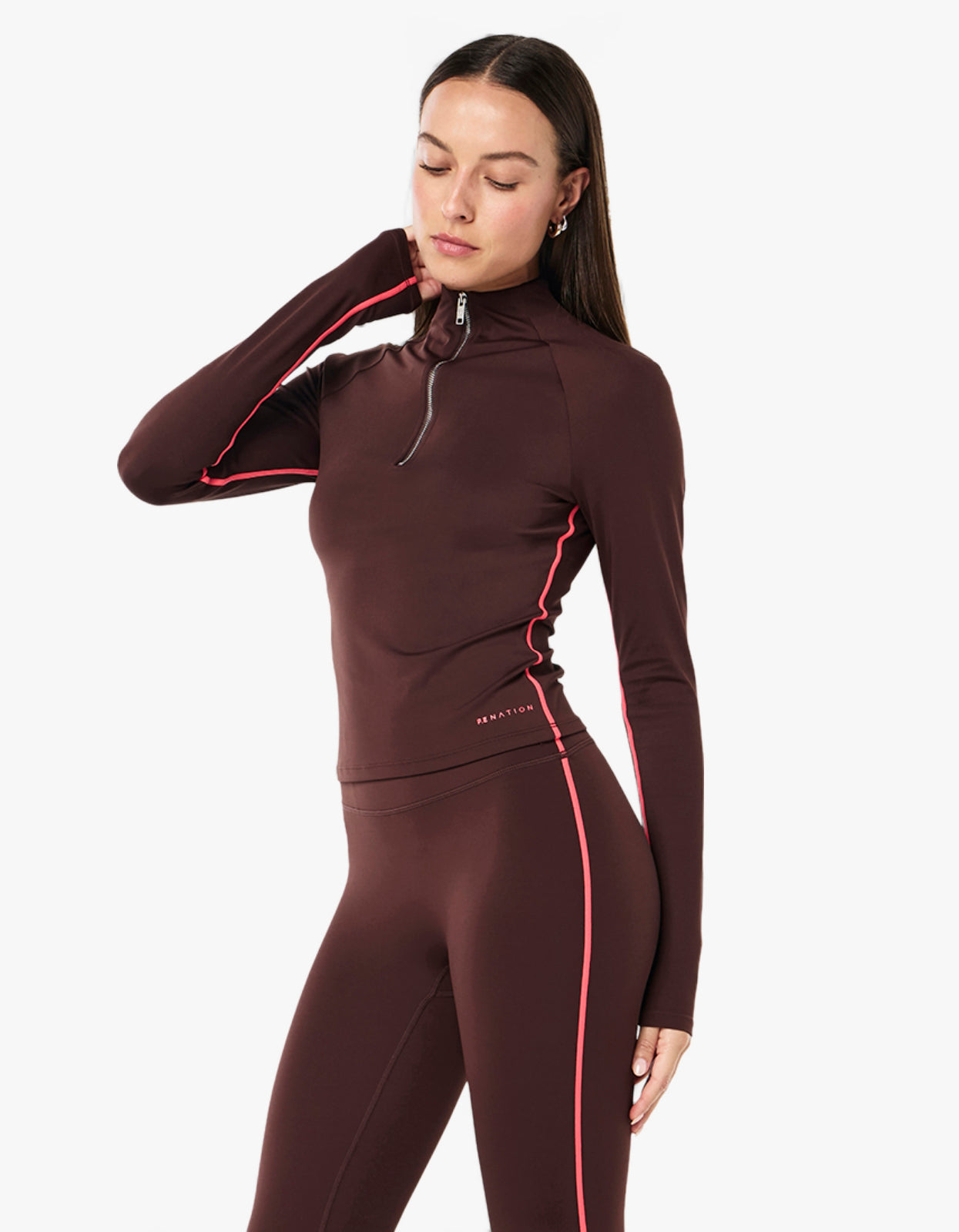 Routine Quarter Zip L/S - Mahogany/Diva Pink