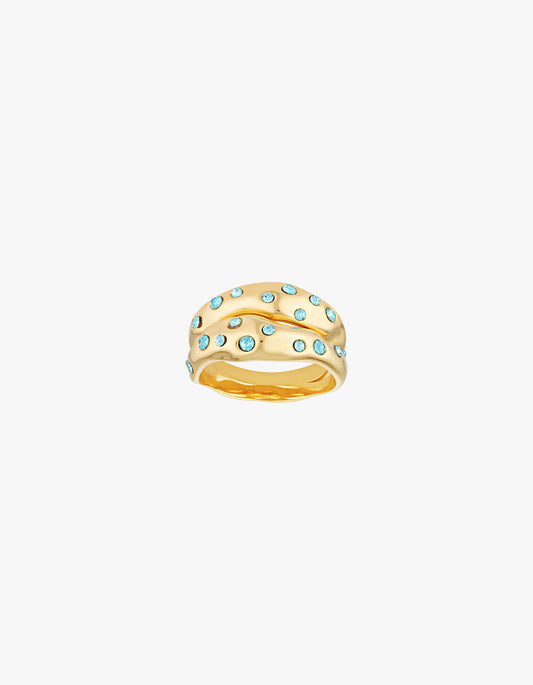 Mali Ring Set - Gold/Aquamarine