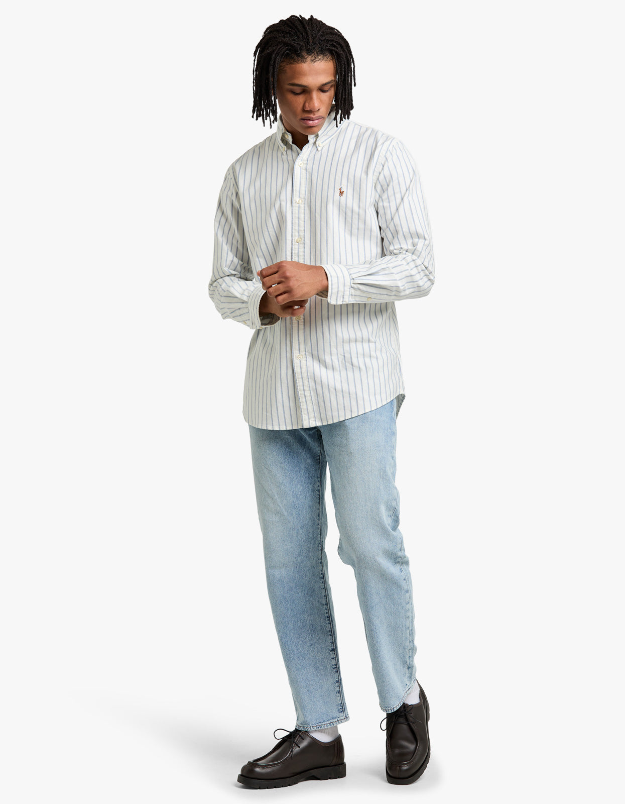 Custom Fit Long Sleeve Sport Shirt - 6832E White Blue Multi