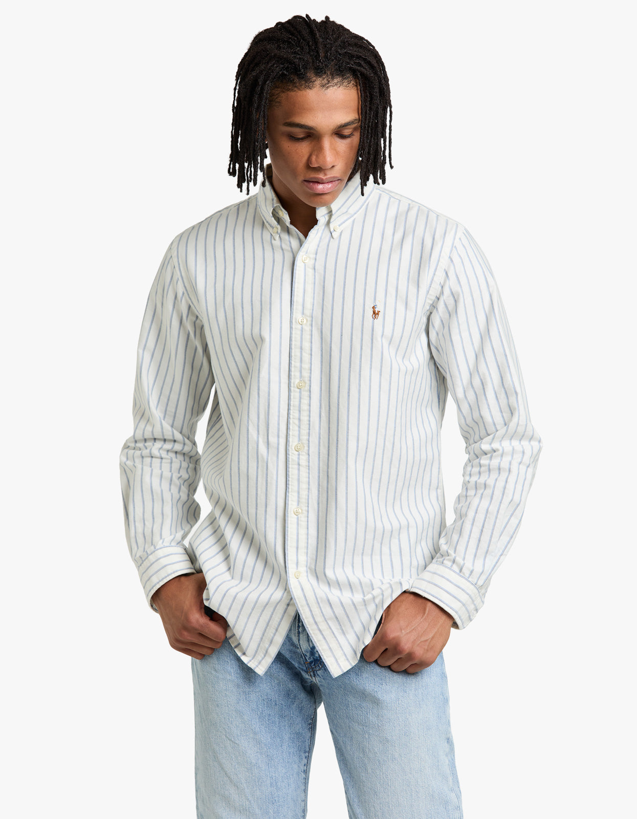 Custom Fit Long Sleeve Sport Shirt - 6832E White Blue Multi