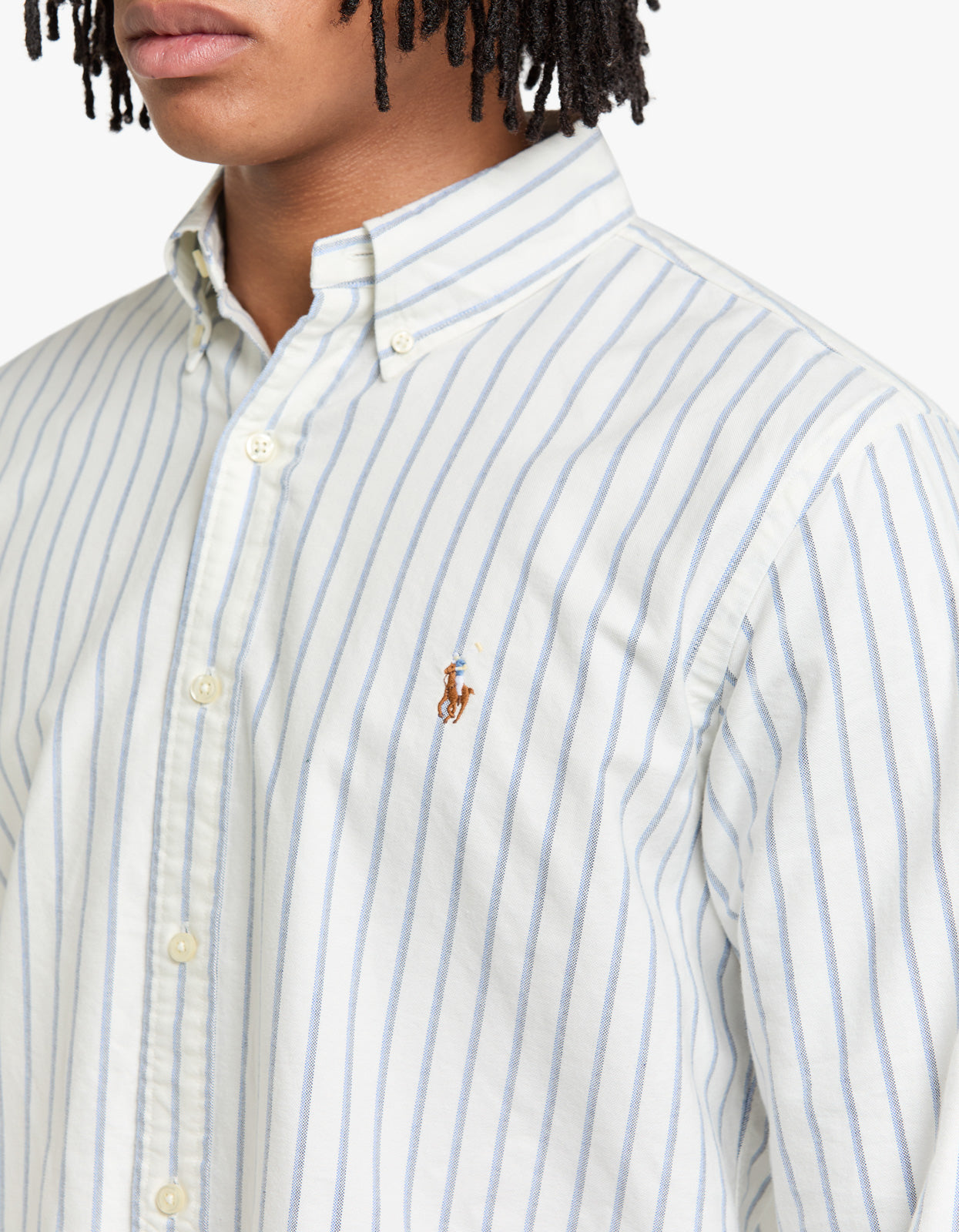 Custom Fit Long Sleeve Sport Shirt - 6832E White Blue Multi