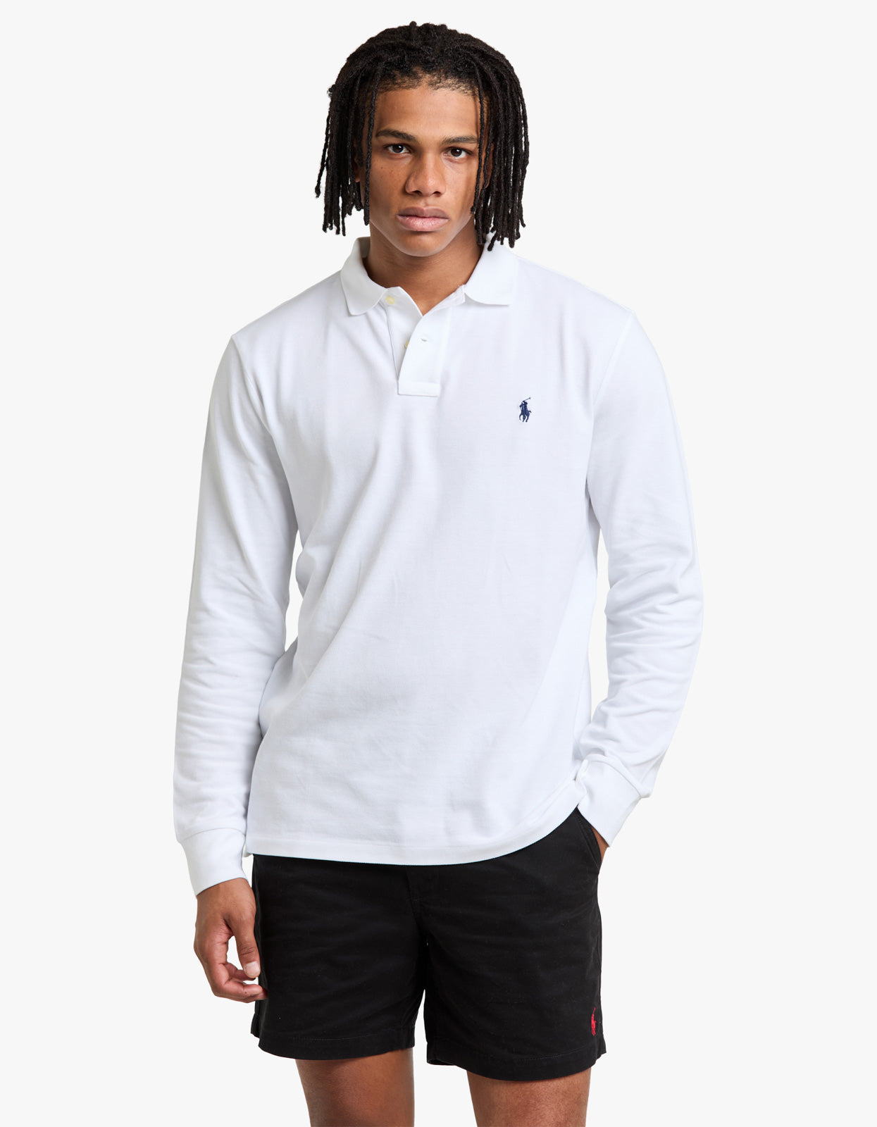 Custom Slim Fit Mesh L/S Polo Shirt - White – Superette
