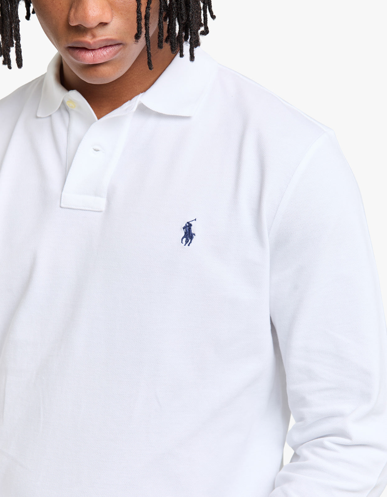 Custom Slim Fit Mesh L/S Polo Shirt - White – Superette
