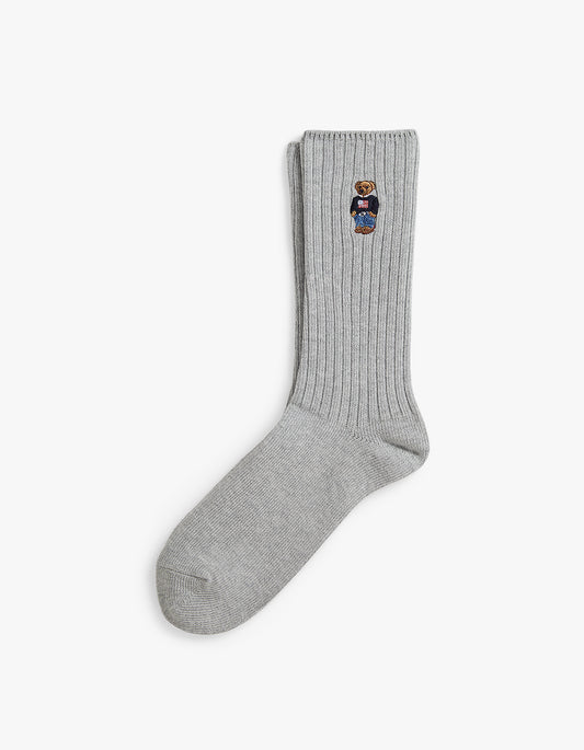 Mens Embroidered Sweater Bear Crew Socks - Andovor Grey Heather