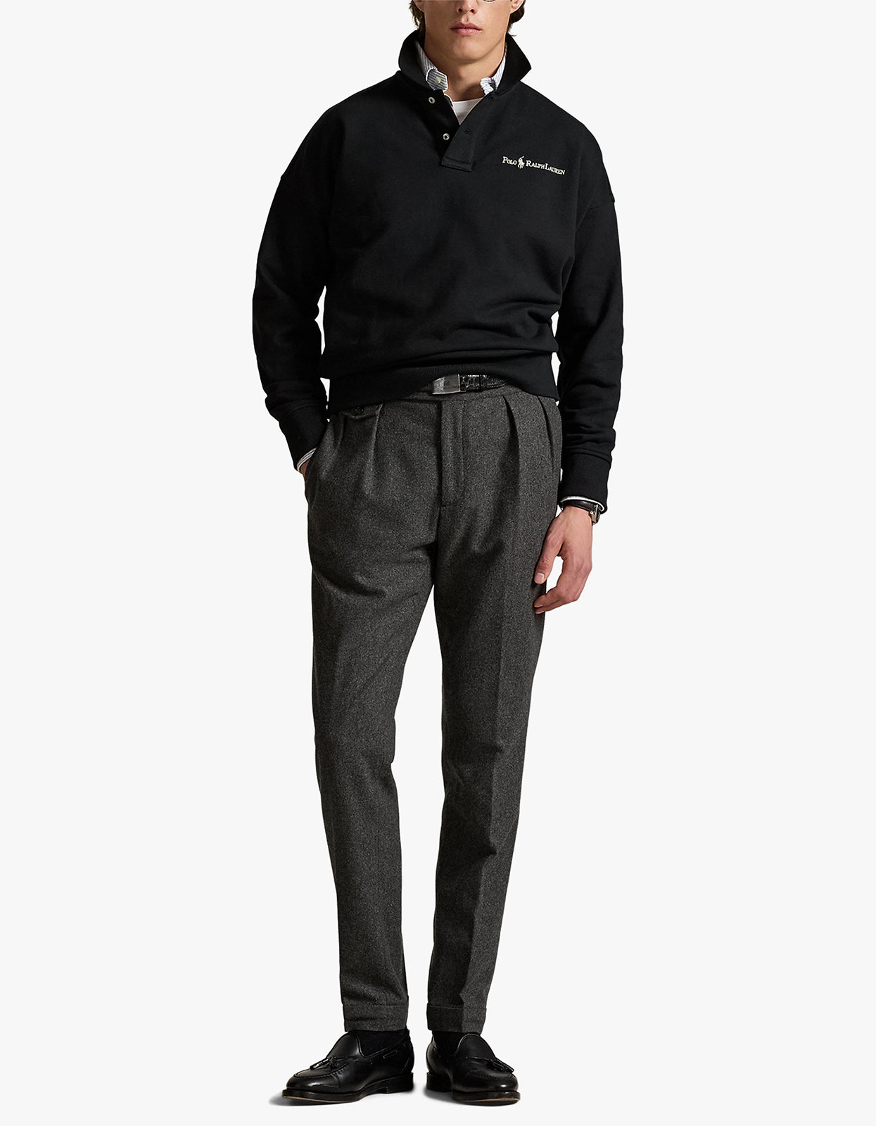 Relaxed Fit Logo Collared Sweatshirt - Polo Black