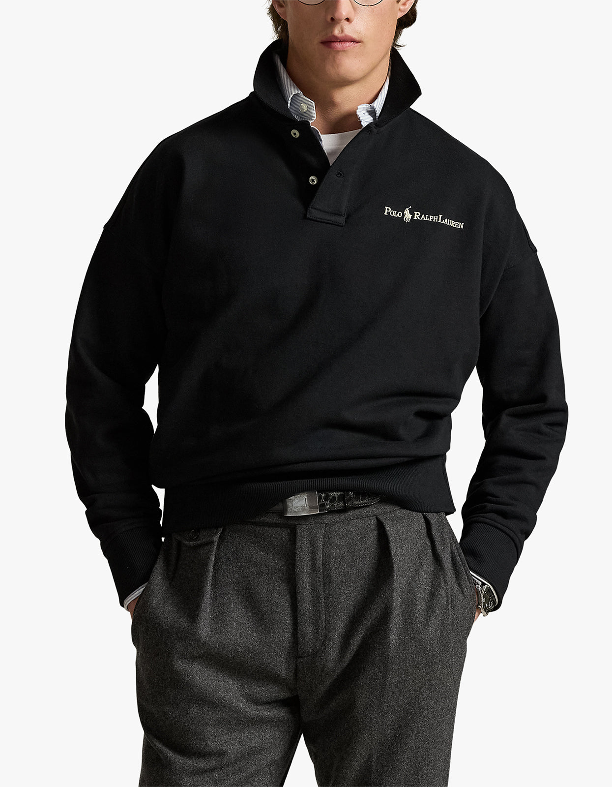 Relaxed Fit Logo Collared Sweatshirt - Polo Black