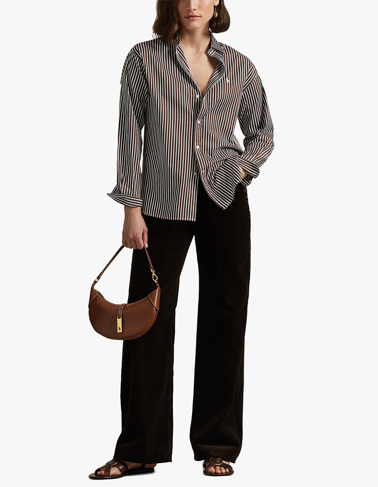Ls Rmsy St Long Sleeve Blouse - Brown/White