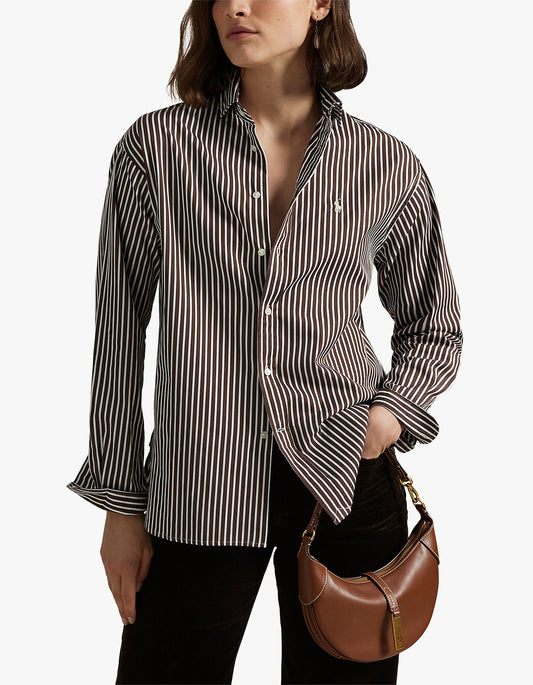 Ls Rmsy St Long Sleeve Blouse - Brown/White