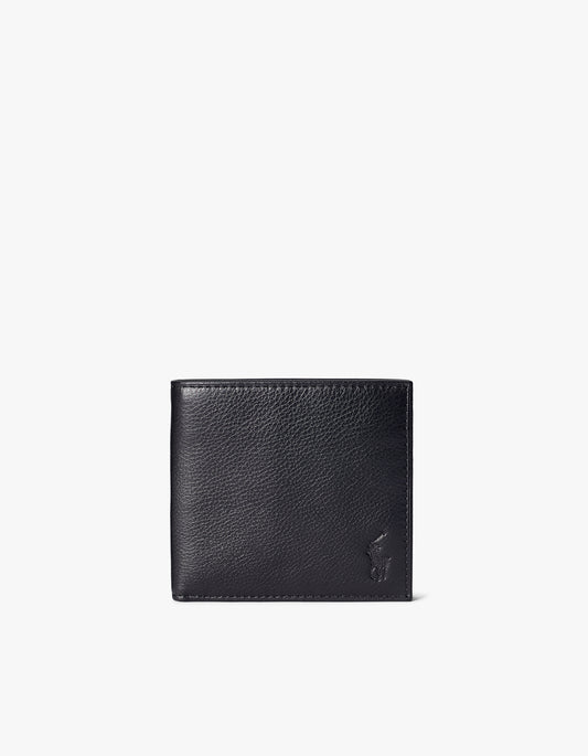 Pebbled Leather Billfold Wallet - Black