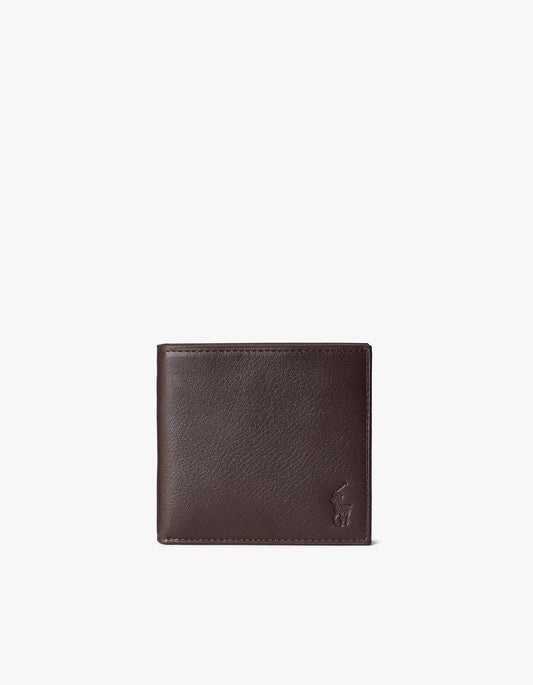 Pebbled Leather Billfold Wallet - Brown
