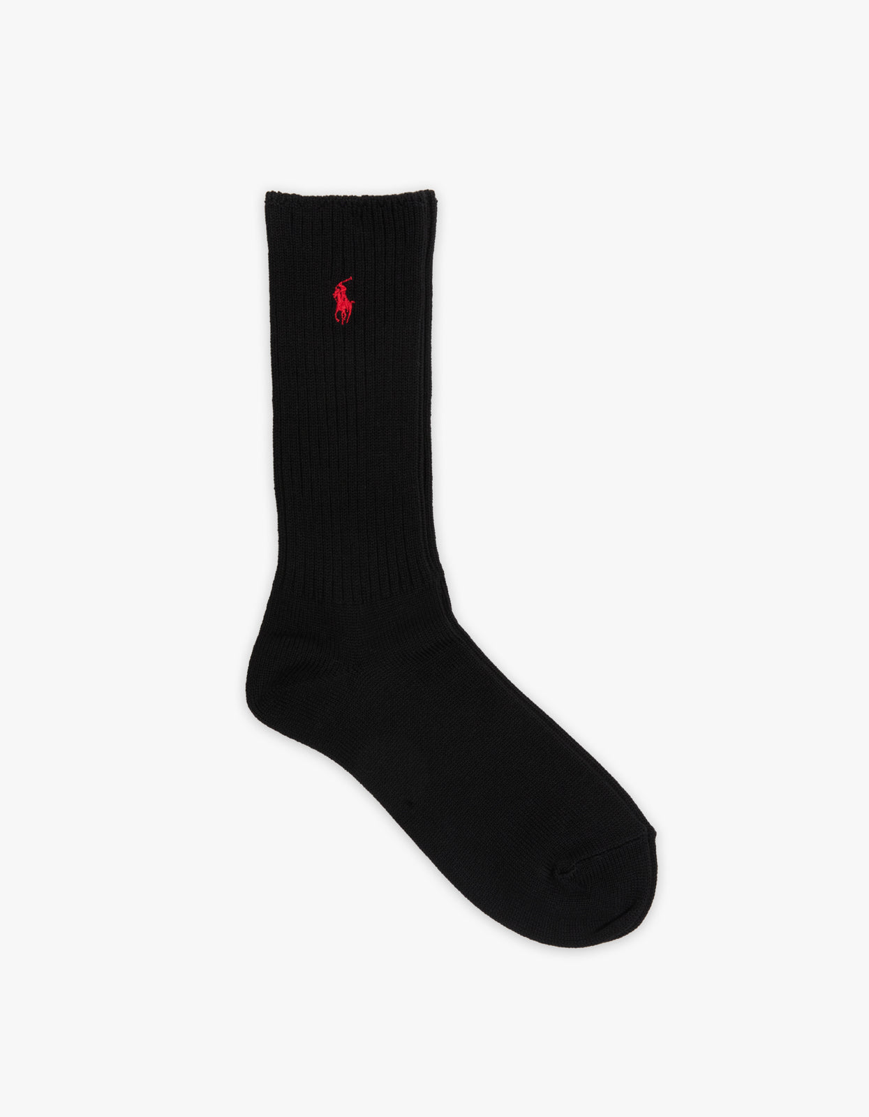 Mens Classic Crew Ribbed Casual Socks - Polo Black
